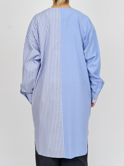 【受注商品】two-tone stripe long shirt・LT.BLUE×BROWN