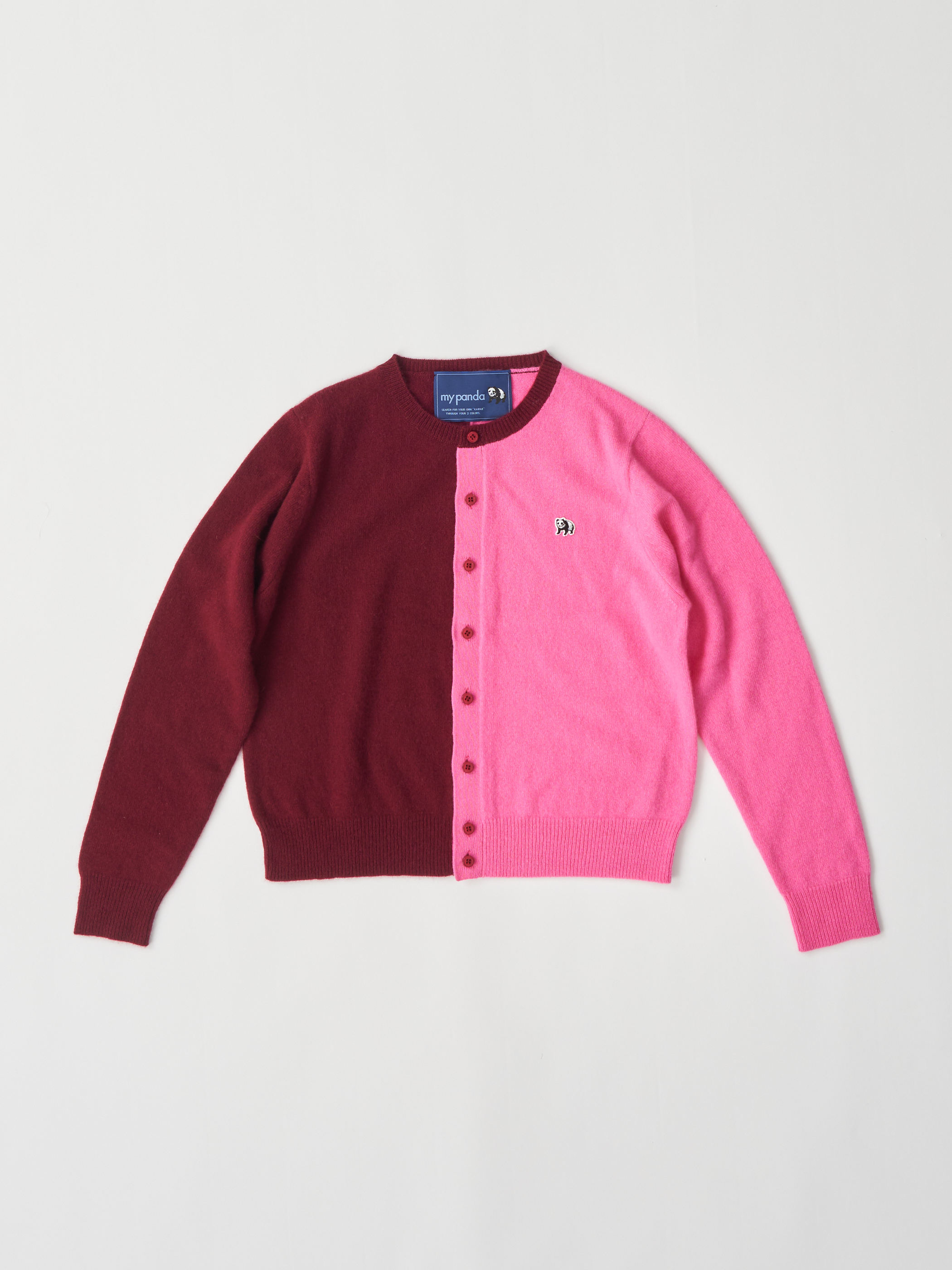 【受注商品】two-tone cashmere cardigan・WINE×PINK