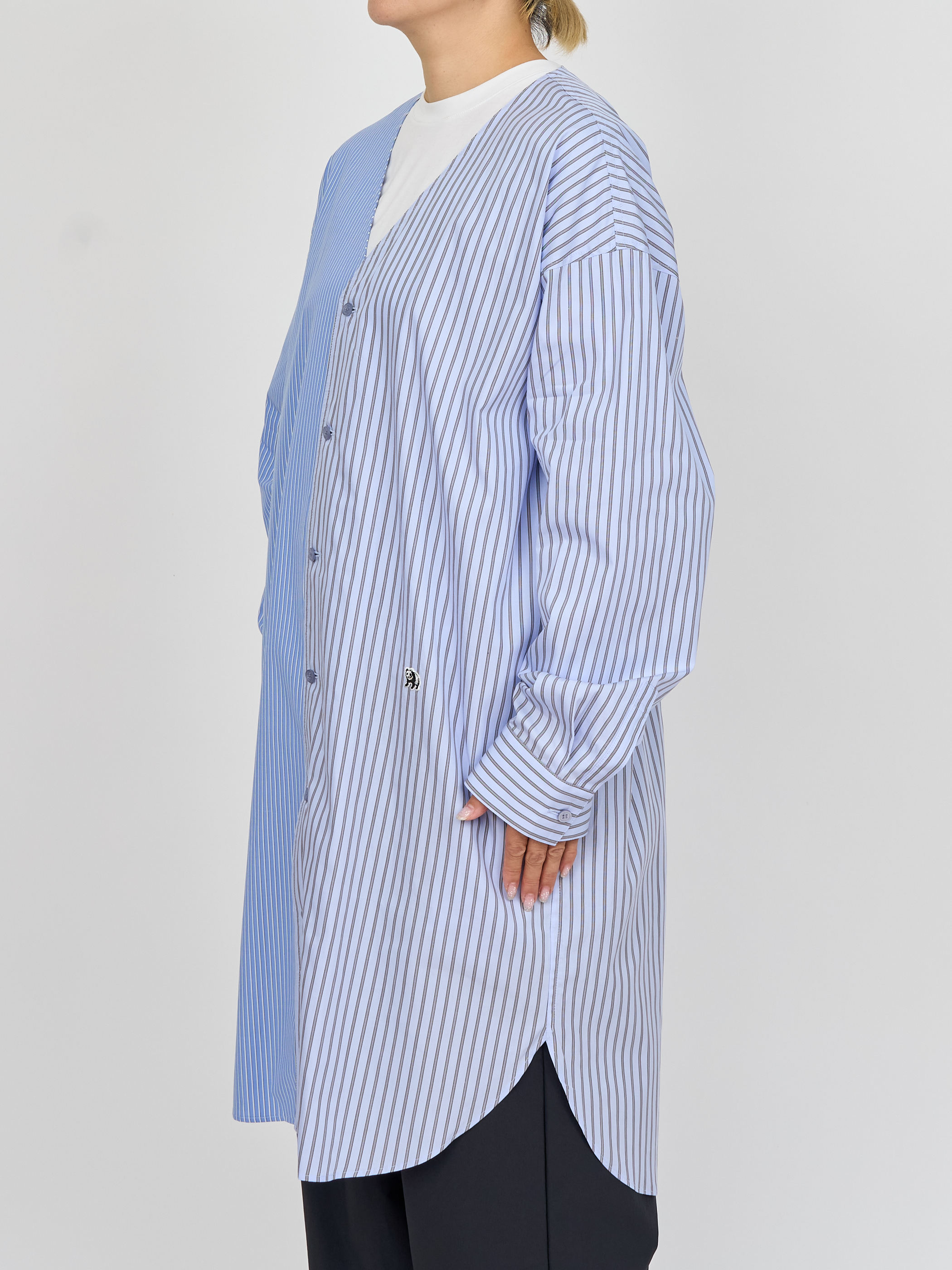 【受注商品】two-tone stripe long shirt・LT.BLUE×BROWN