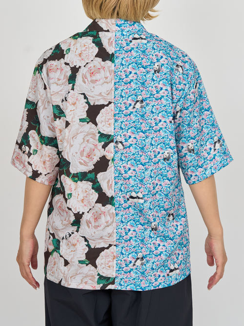 【受注商品】panda printed bowling shirt・BLUE×BLACK