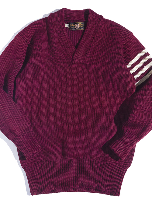 1940s "Oakes Bros" wool v-neck knit -BURGANDY-