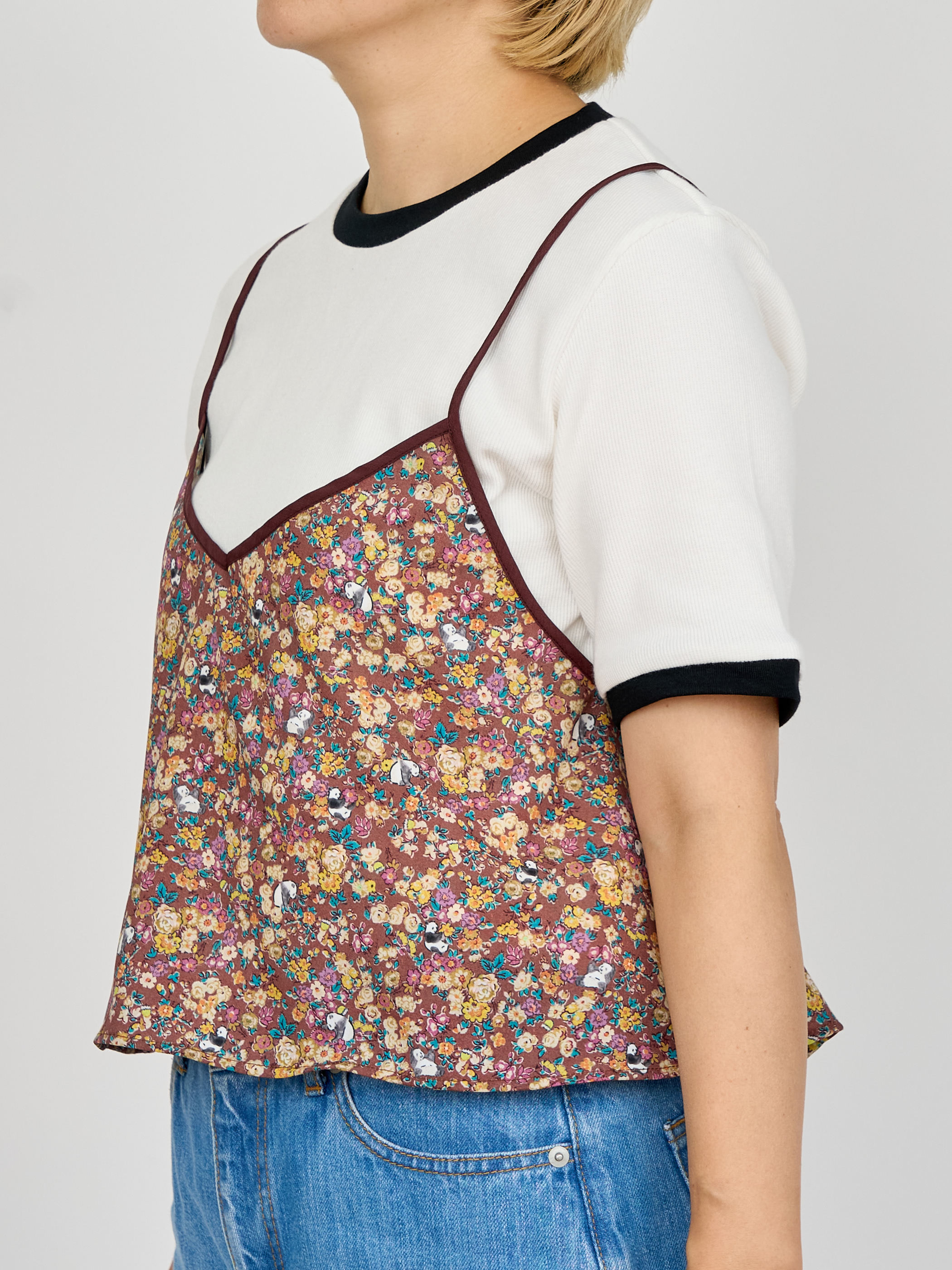 【受注商品】panda printed camisole・BROWN×YELLOW