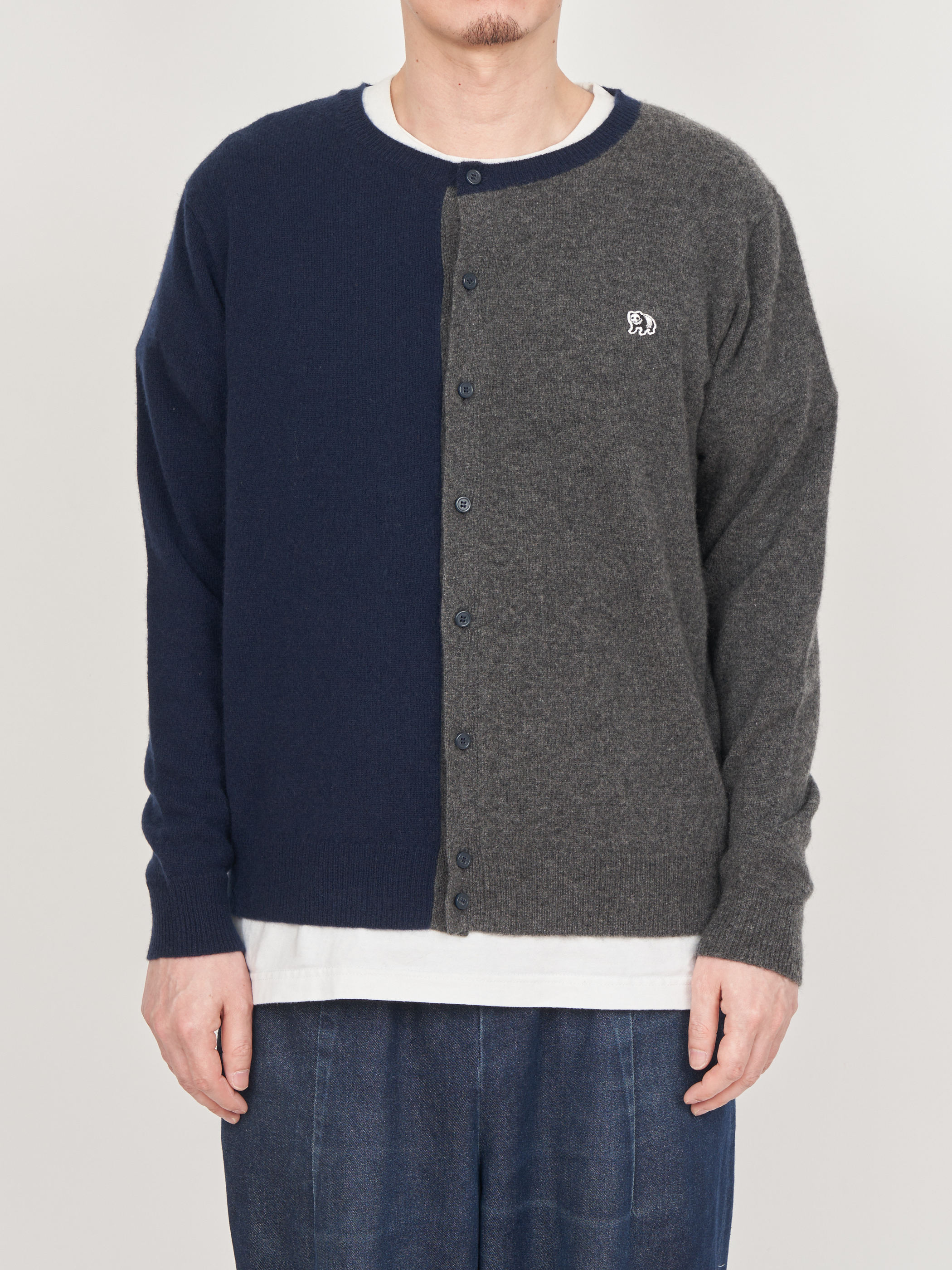 【受注商品】two-tone cashmere cardigan・NAVY×GRAY
