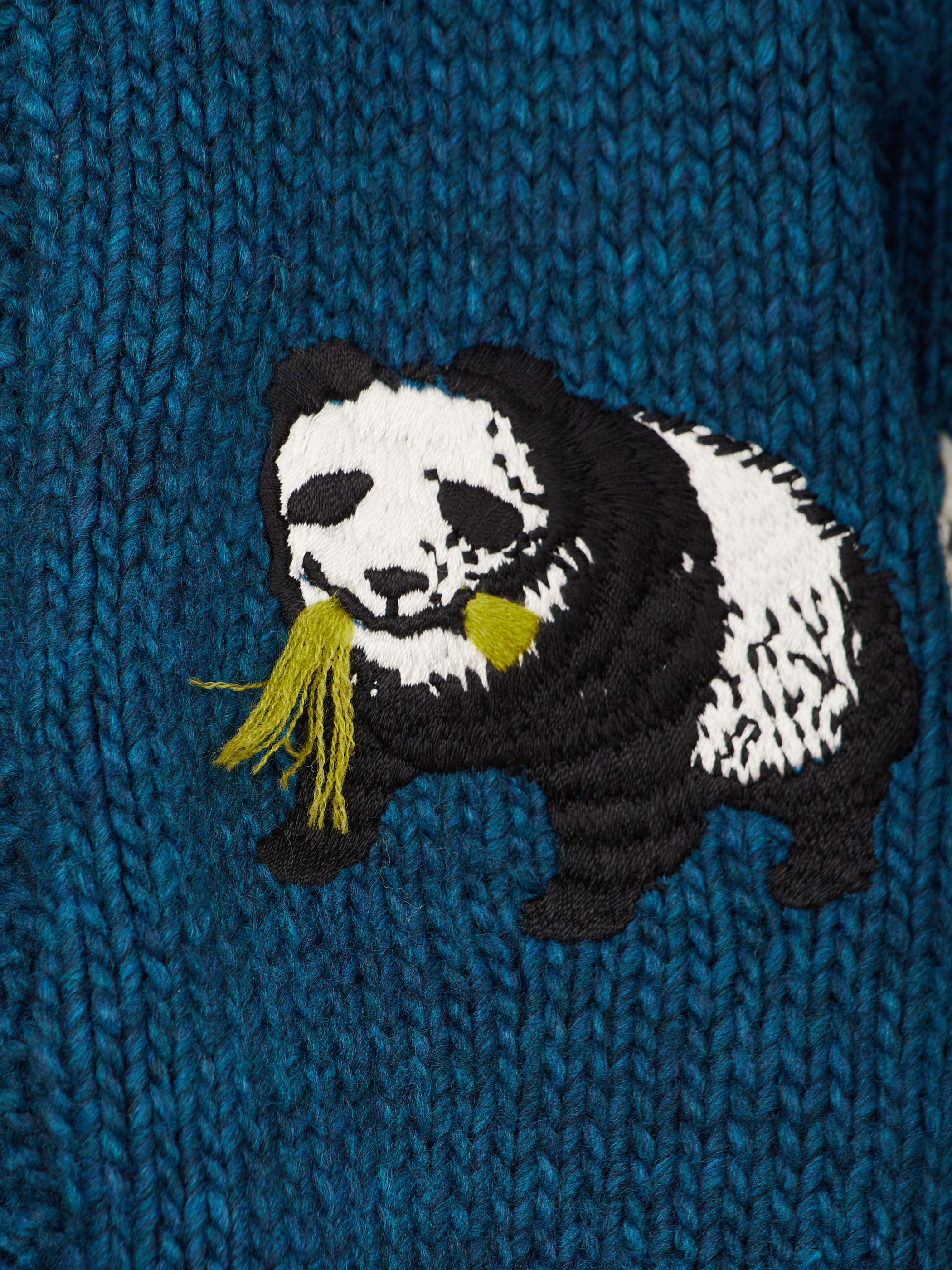 panda cowichan sweater・BLUE GREEN×LIME