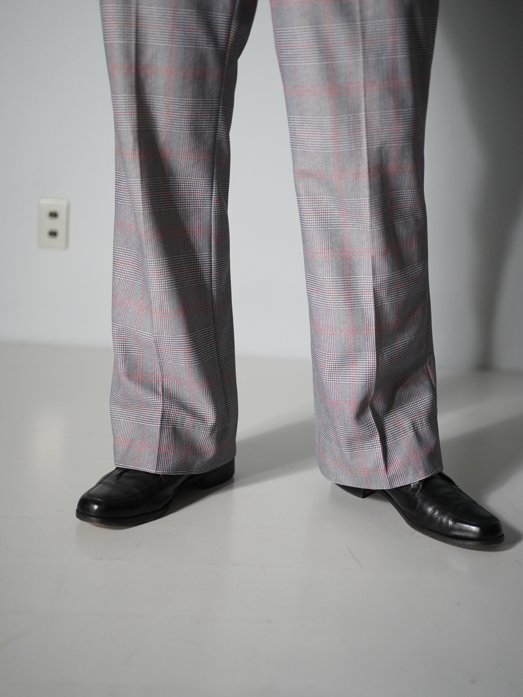 1970's~ Glen check boot cut poly dress pants
