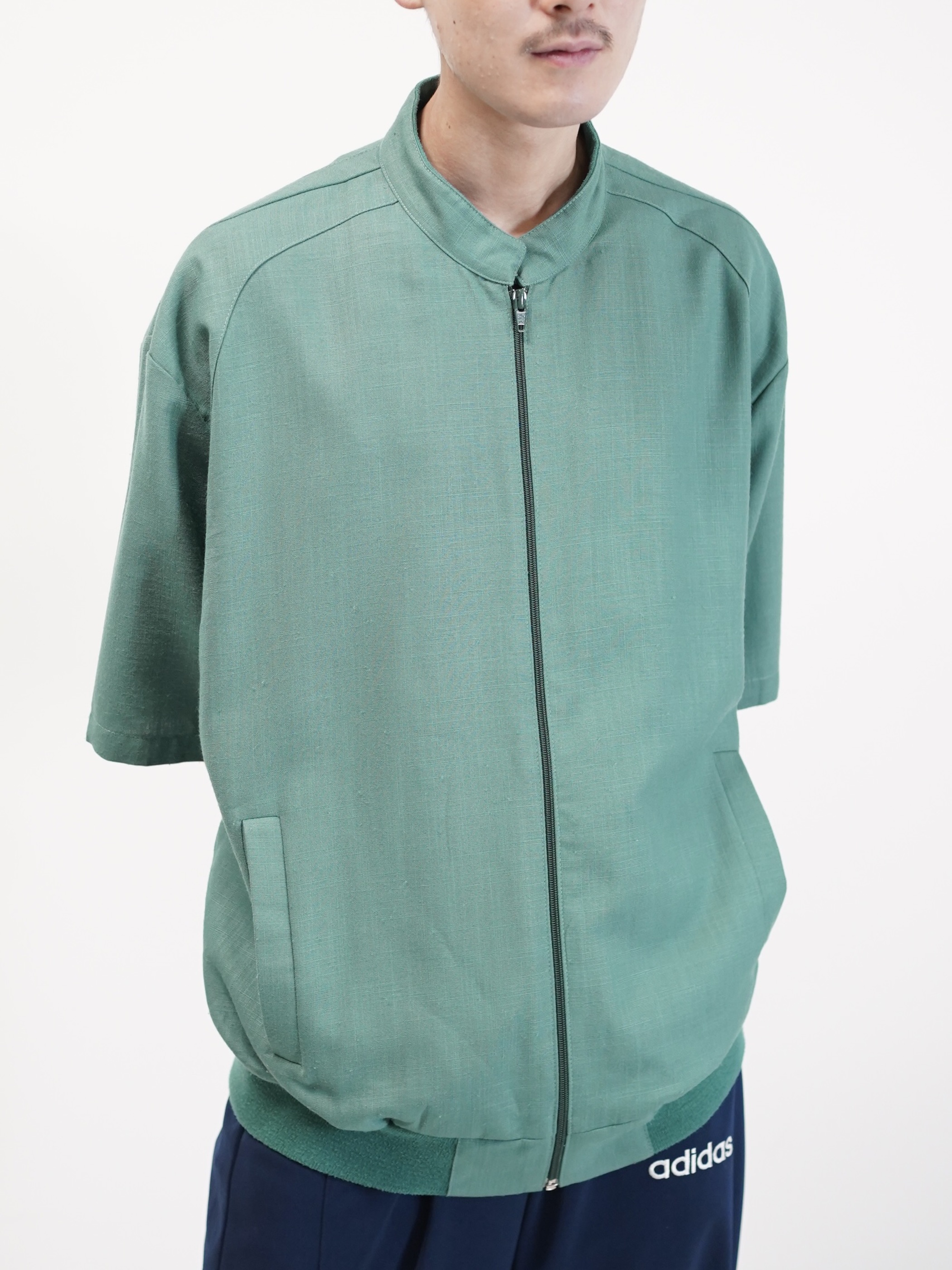 1980~90's Alan Stuart Poly Rayon shirt fabric s/s zip blouson  / Made in USA