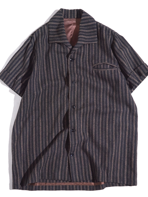 1960s "unknown" s/s wool stripe shirt -BROWN-