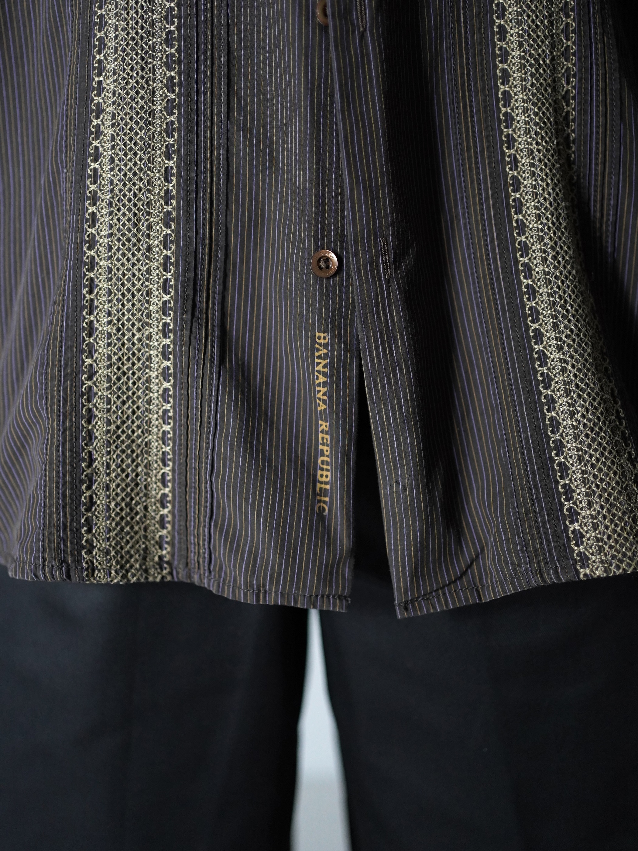 BANANA REPUBLIC Ethnic design cotton stripe L/S shirt