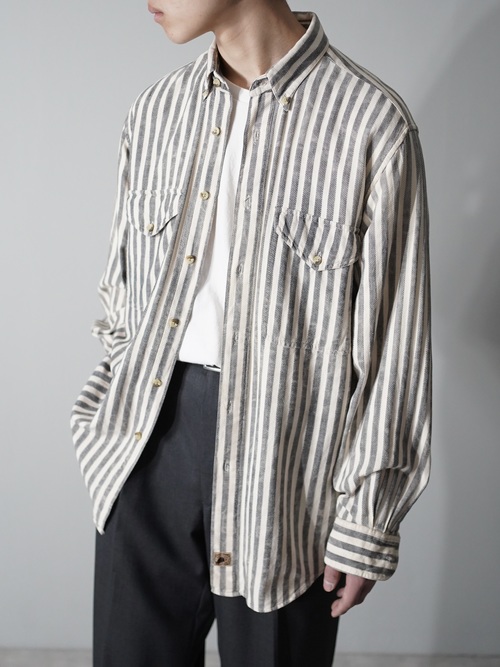 1990's BOSTON TRADERS Cotton Herringbone Stripe B.D. shirts / Made in India