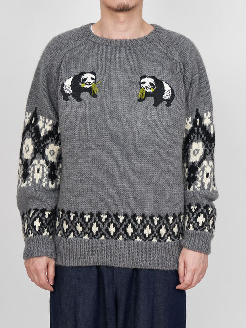 panda cowichan sweater・GRAY×BLACK