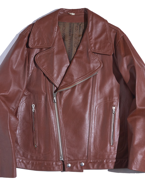 1960s-1970s "unknown" leather riders jacket -BROWN-