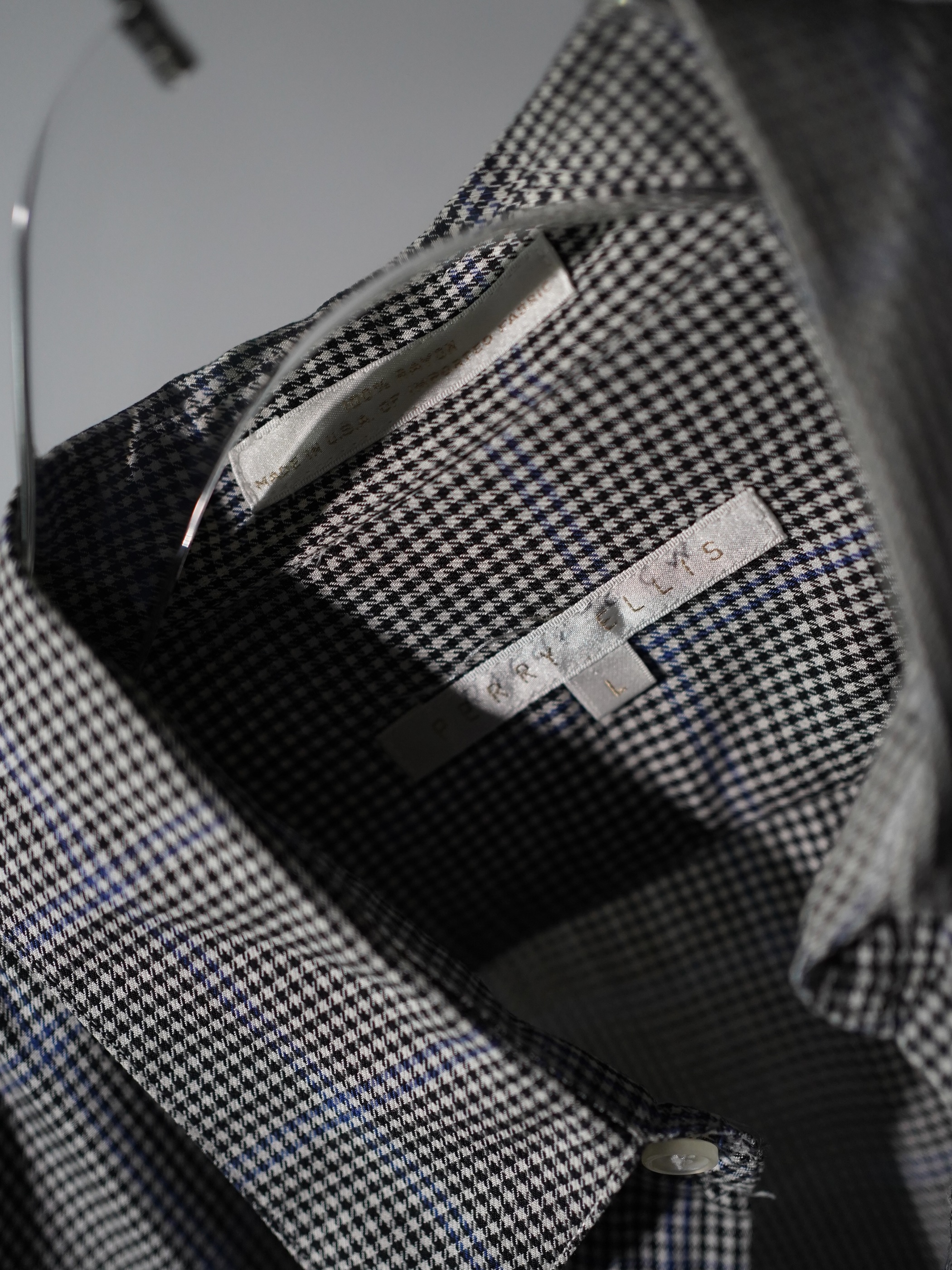 1990's PERRY ELLIS Houndstooth check 100% Rayon L/S shirts/Made in USA