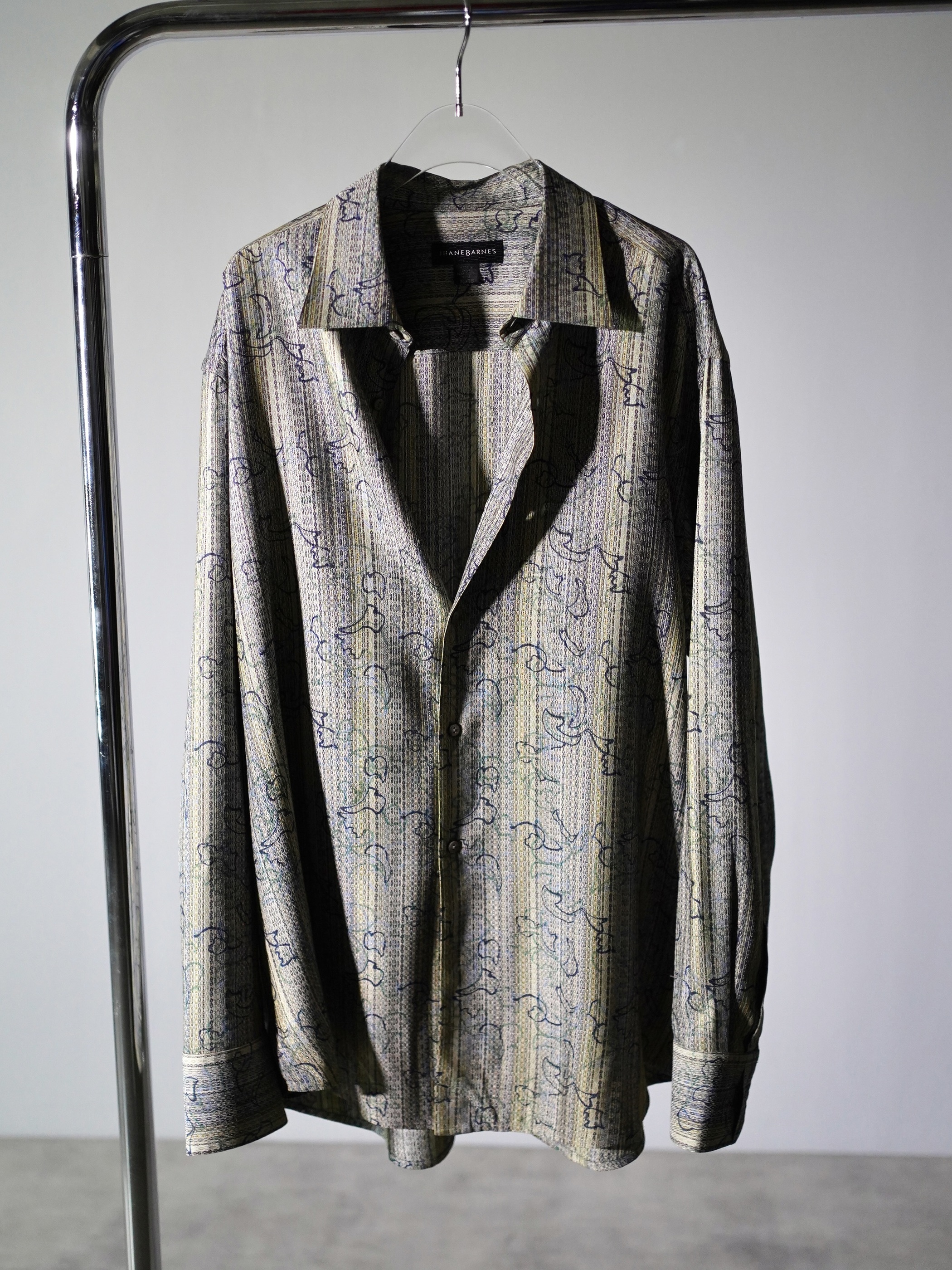 1990's JHANE BARNES Silk Cotton abstract pattern on stripe L/S shirts