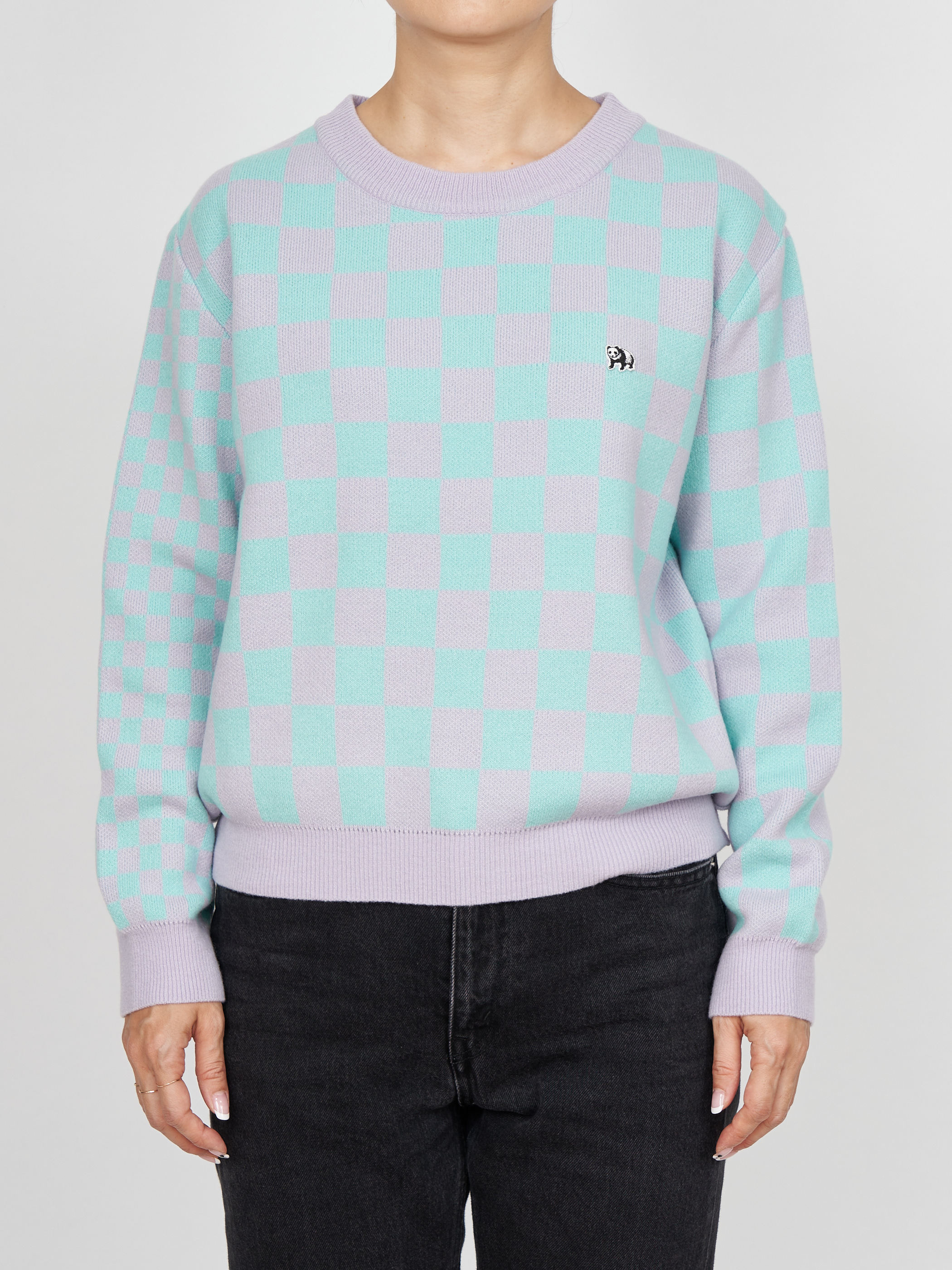 checkered sweater・MINT×LAVENDER