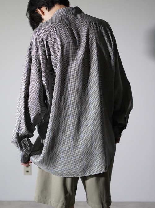 1990's PERRY ELLIS Houndstooth check 100% Rayon L/S shirts/Made in USA
