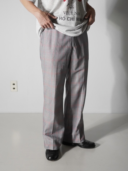 1970's~ Glen check boot cut poly dress pants