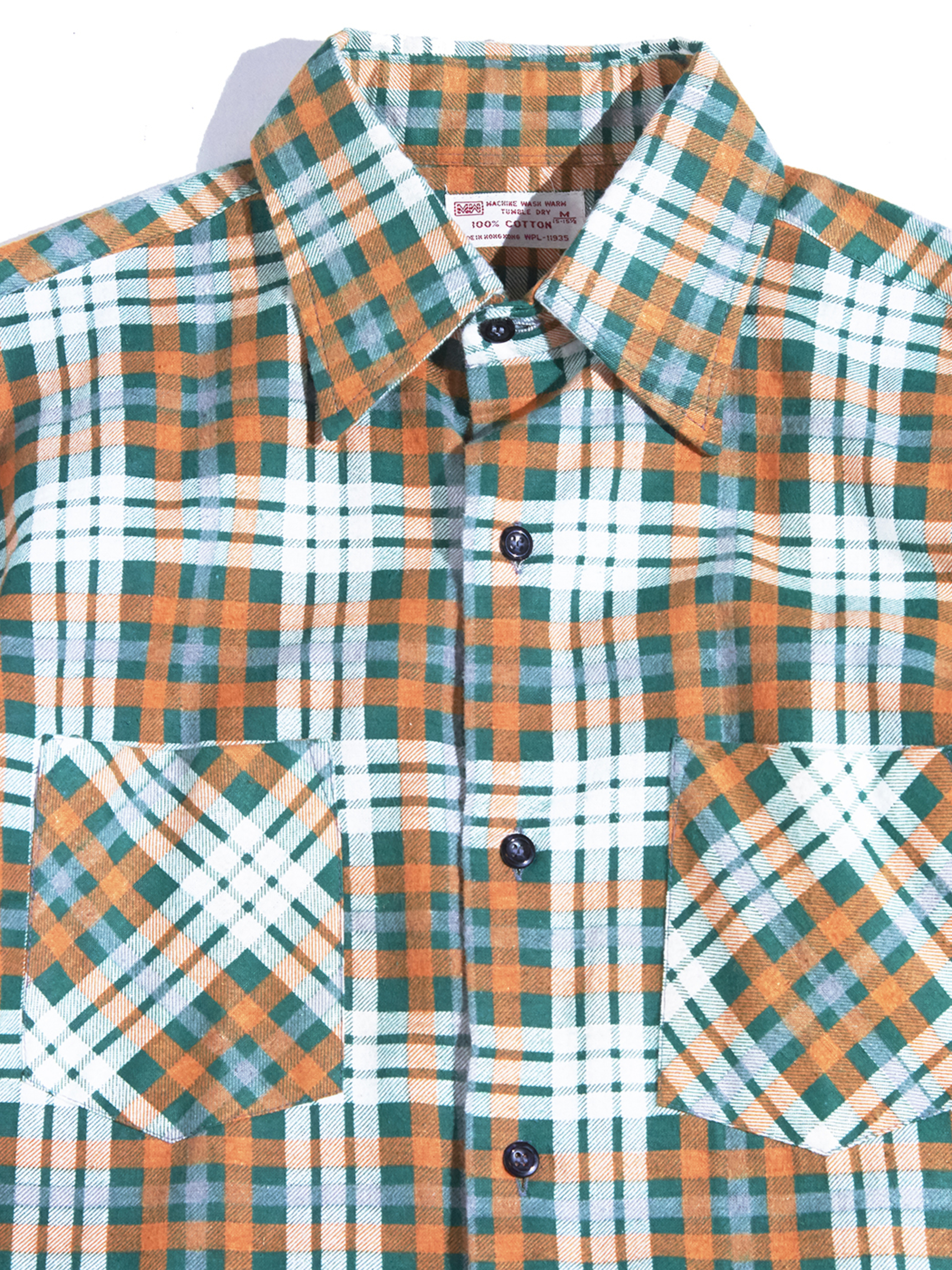 1970s "J.C.PENNY" print flannel check shirt -GREEN×ORANGE-