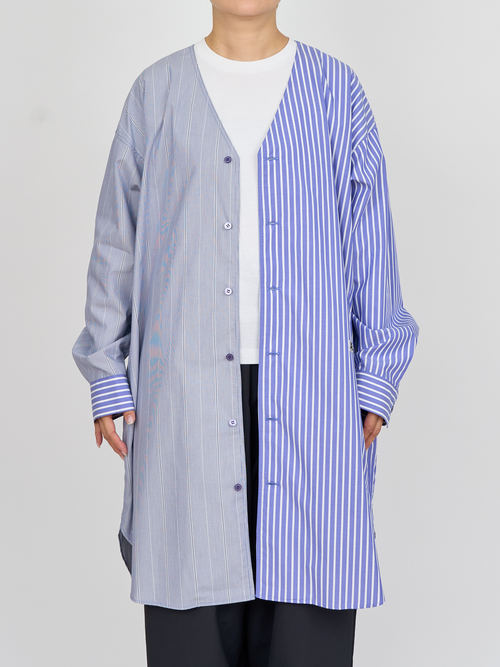 【受注商品】two-tone stripe long shirt・BLUE×NAVY