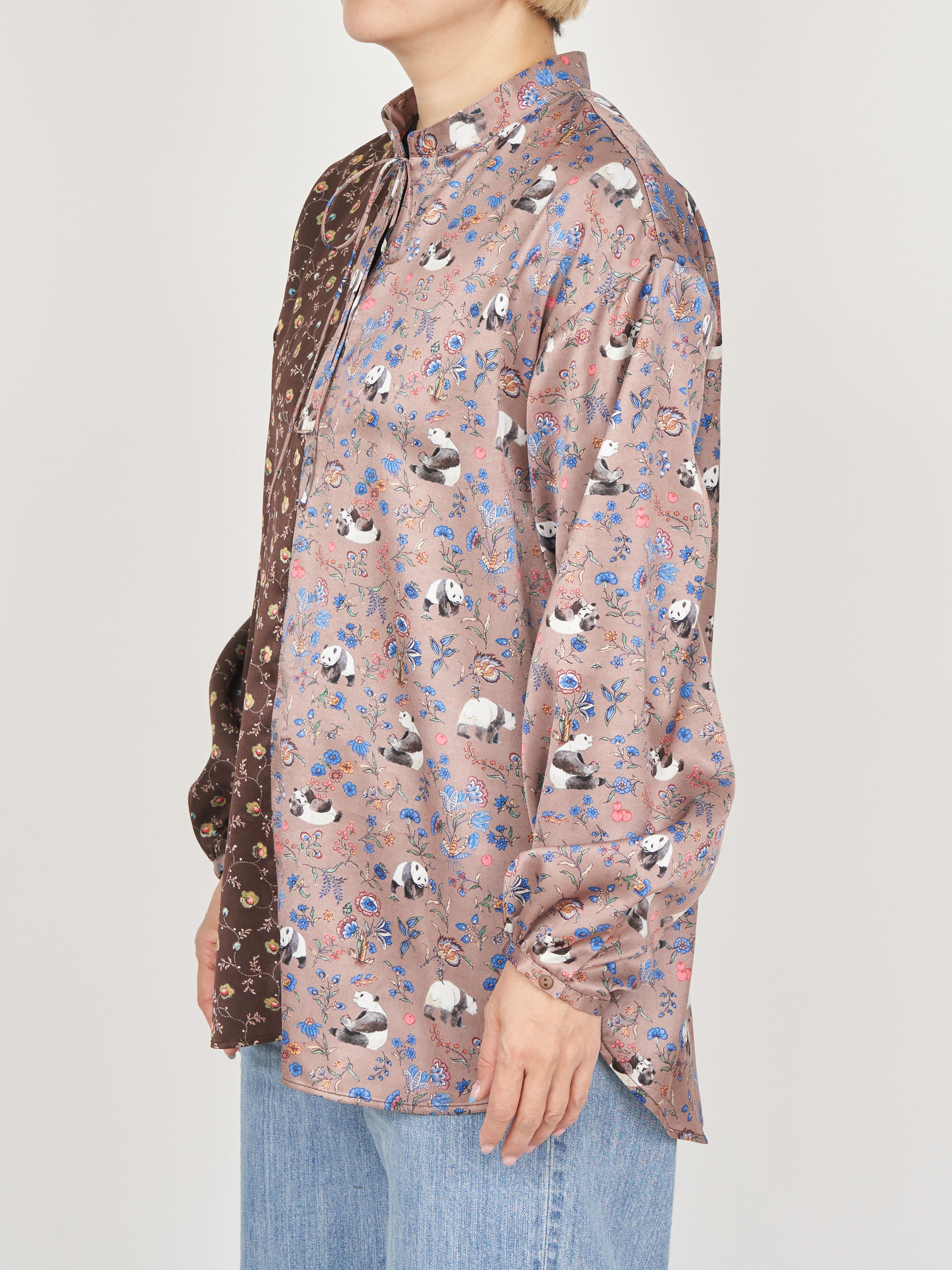【受注商品】panda printed blouse・BROWN×BEIGE