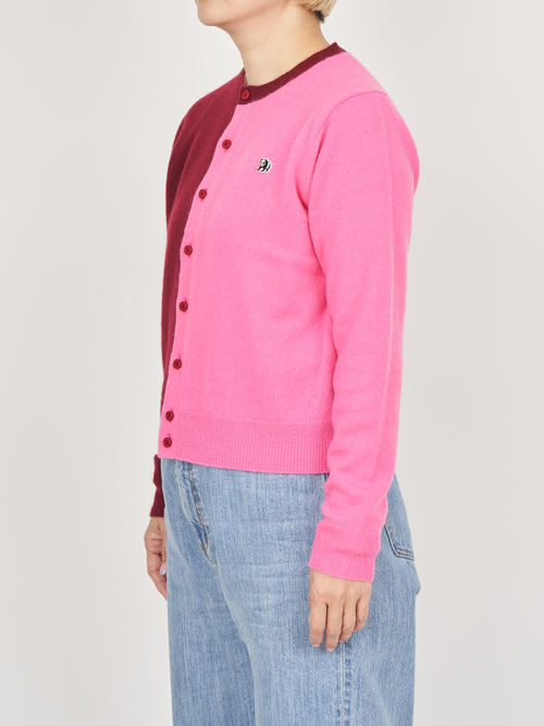 【受注商品】two-tone cashmere cardigan・WINE×PINK