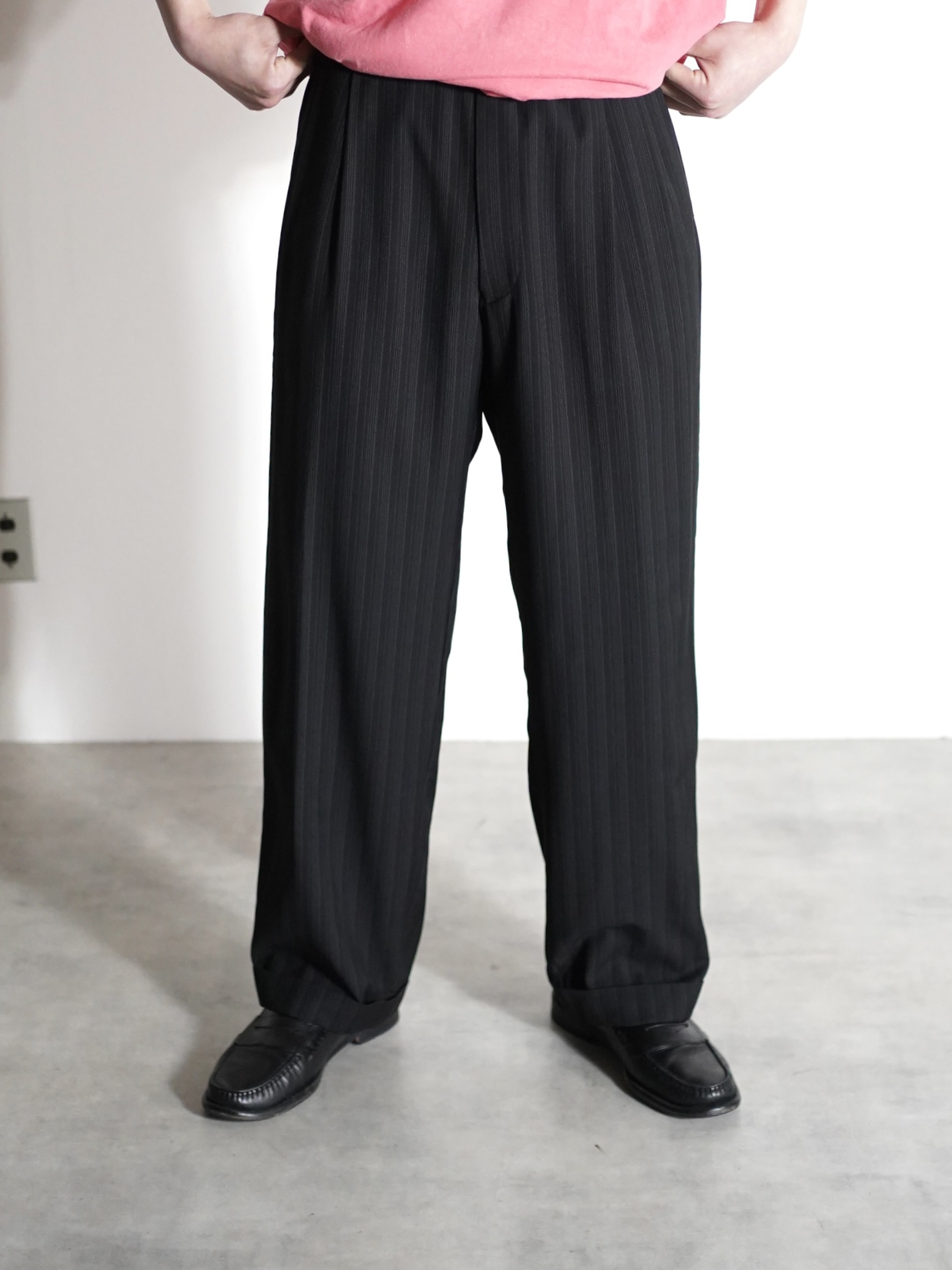 1990~ LUCA ROSSI Viscose × Poly stripe 2tuck dress trousers