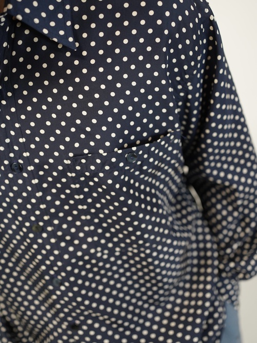 1980's~ 紅梅 Pure Silk 100% Polka Dot pattern L/S shirt