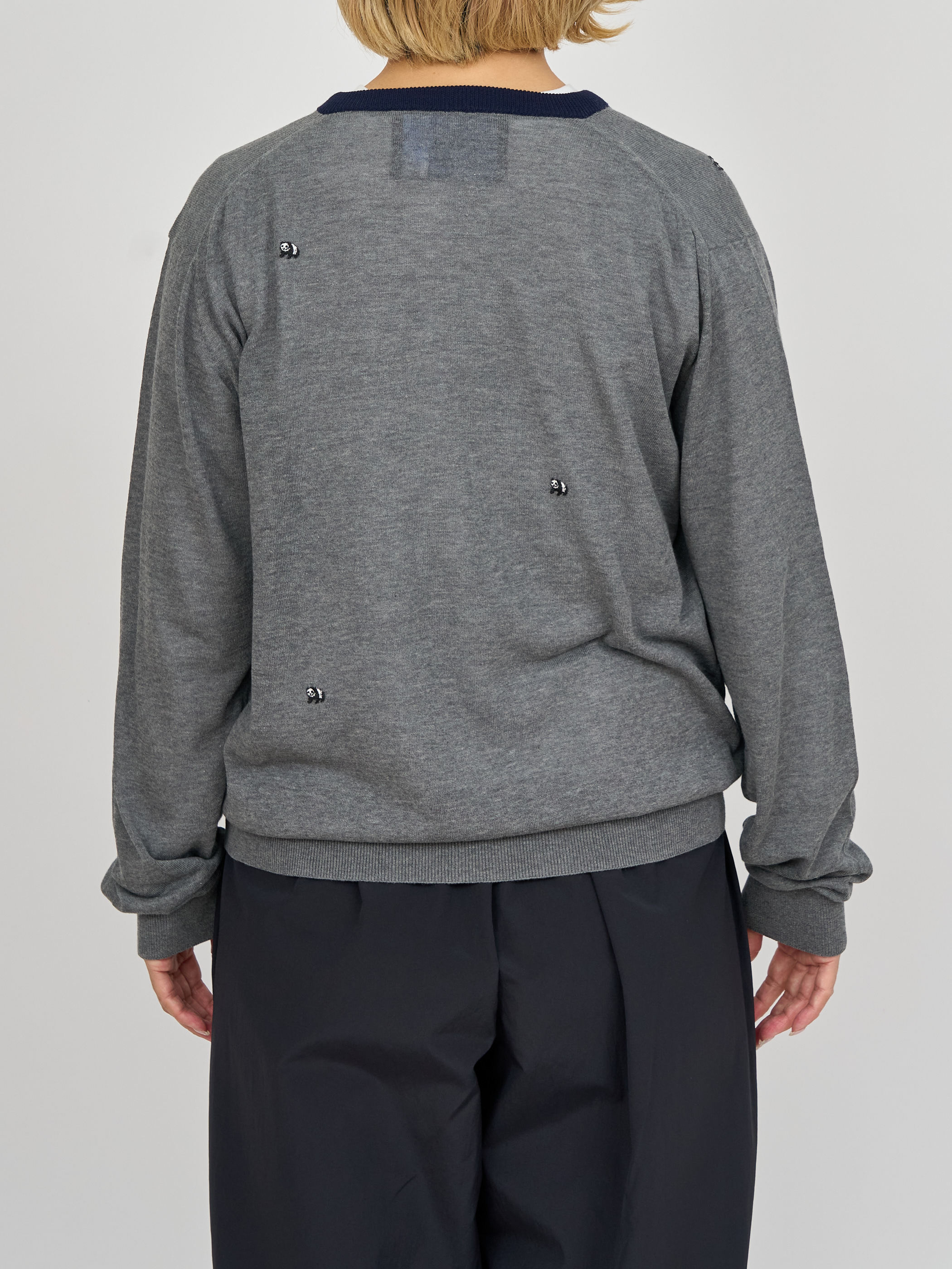 【受注商品】mini pandas summer cardigan・GRAY×NAVY