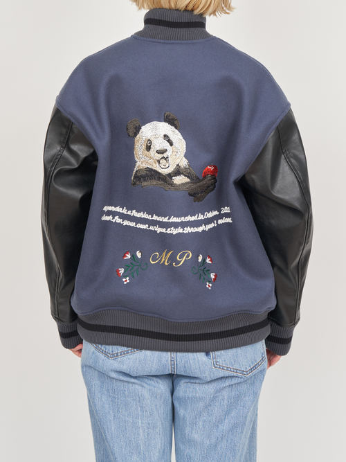【受注商品】embroidery stadium jacket・NAVY×BLACK