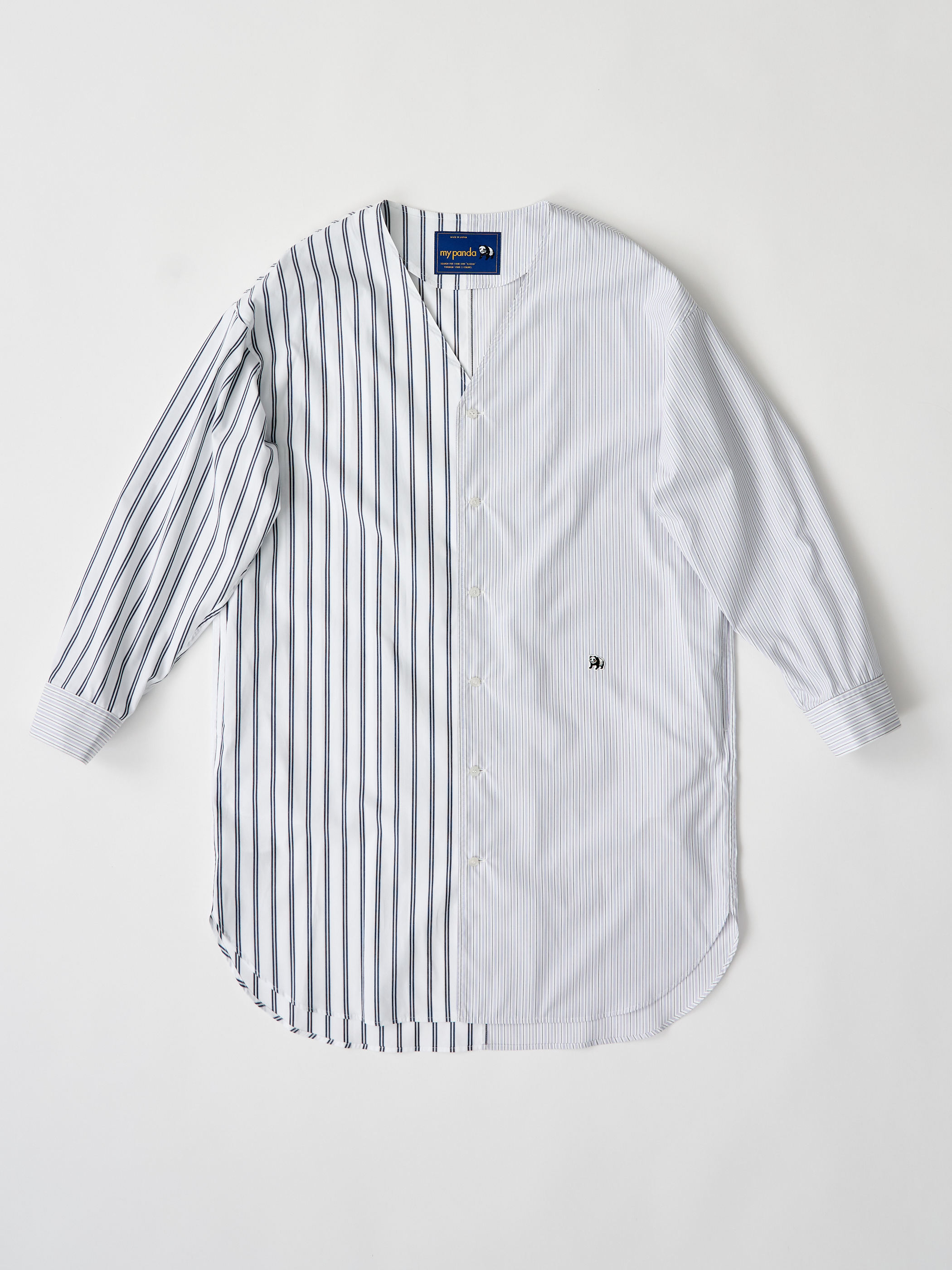 【受注商品】two-tone stripe long shirt・WHITE×NAVY 【受注商品】two-tone stripe long shirt・WHITE×NAVY
