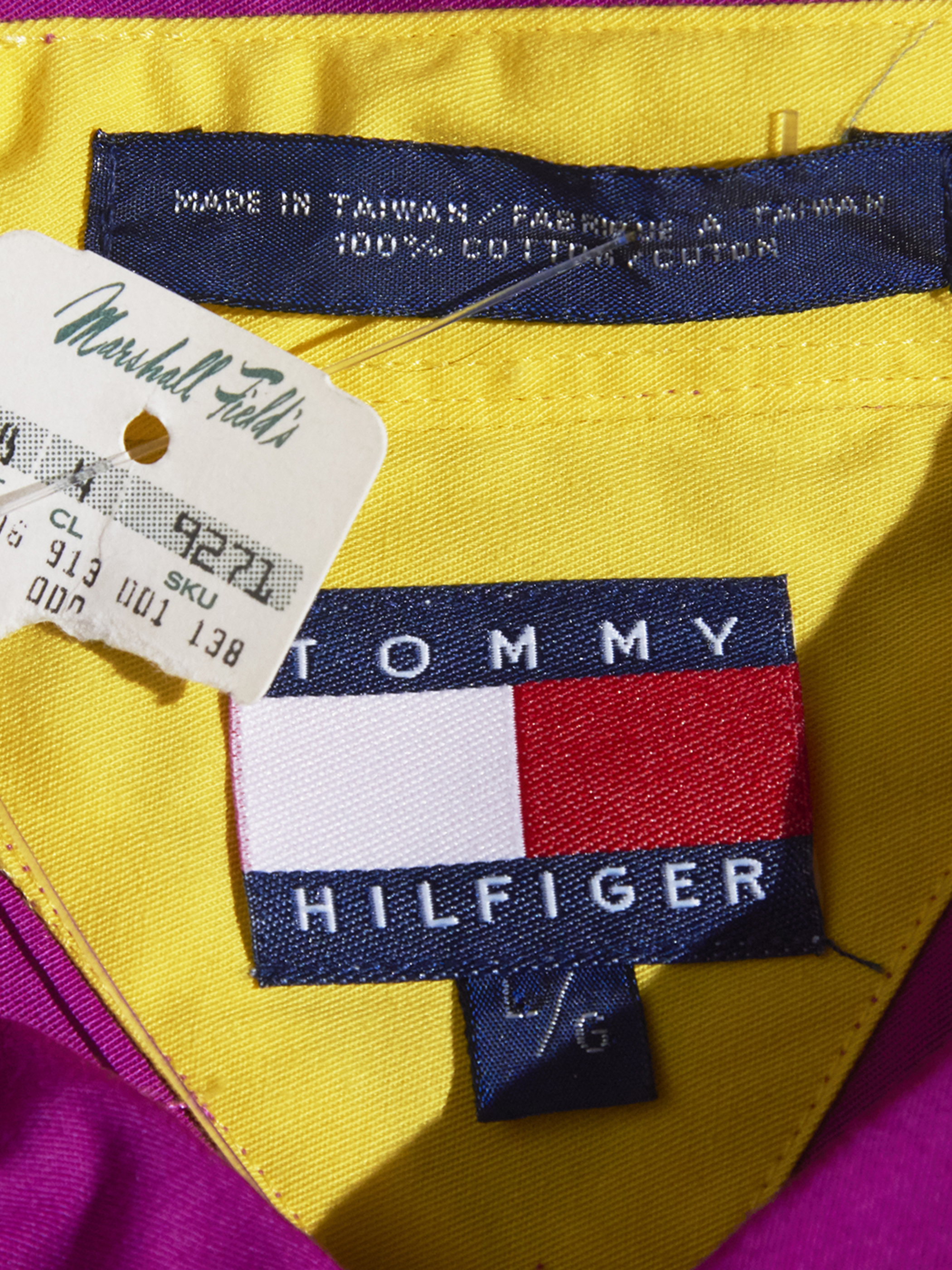 NOS 1990s "TOMMY HILFIGER" crazy stripe B.D. shirt -CRAZY-