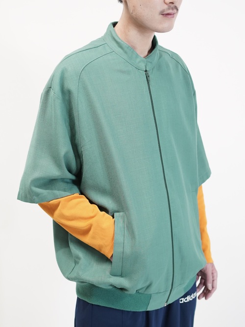 1980~90's Alan Stuart Poly Rayon shirt fabric s/s zip blouson  / Made in USA