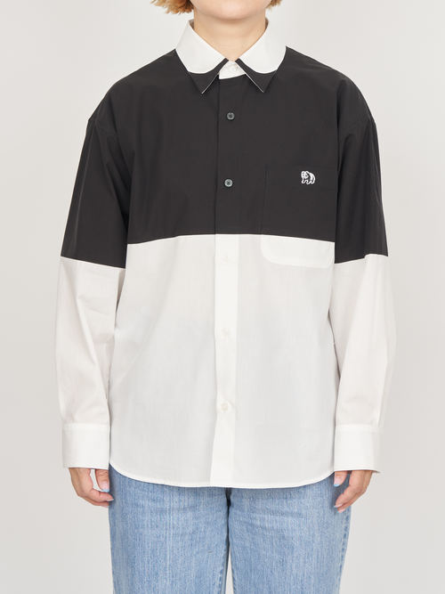 【受注商品】fake round collar shirt・BLACK×WHITE