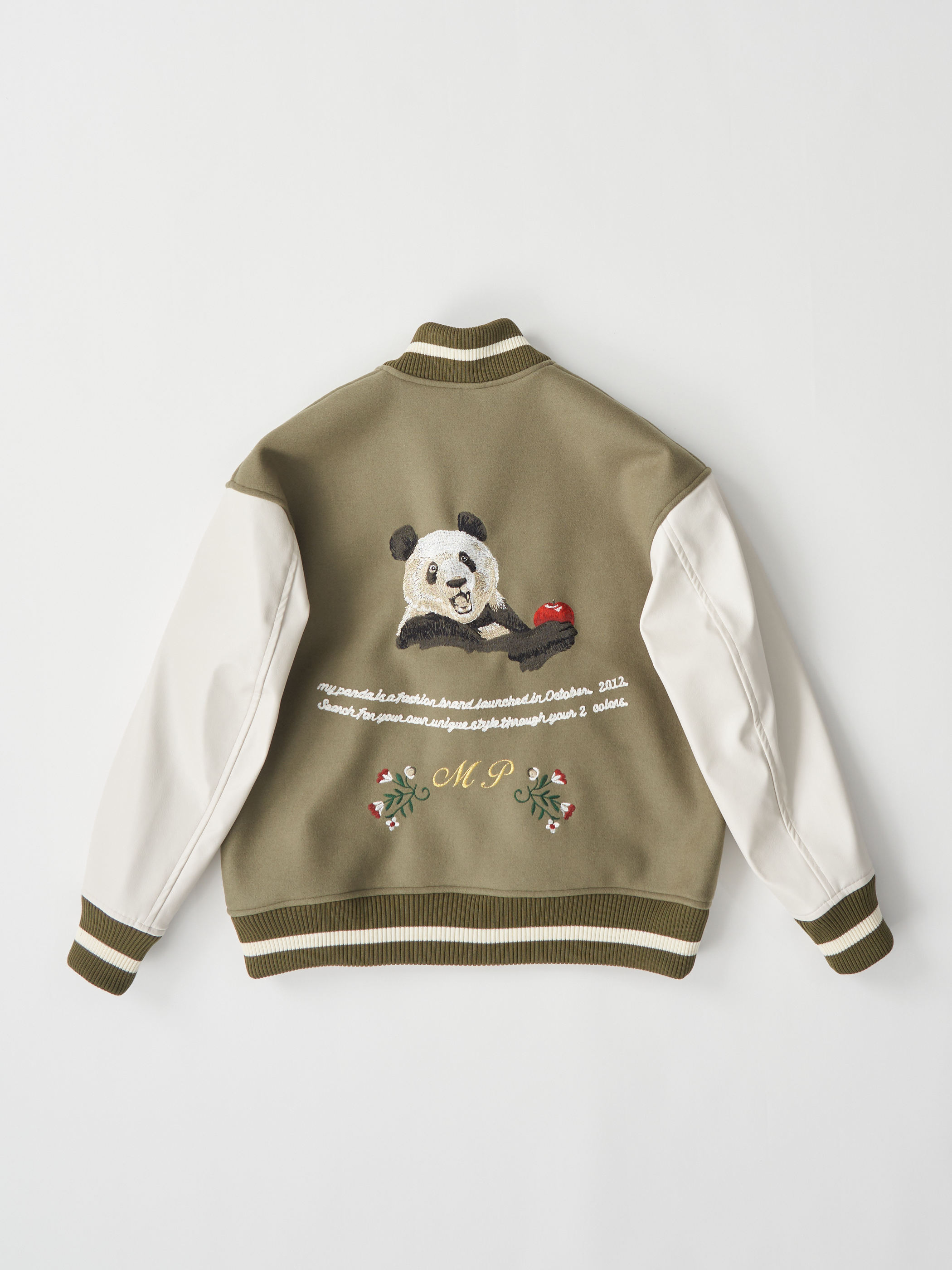 【受注商品】embroidery stadium jacket・KHAKI×IVORY