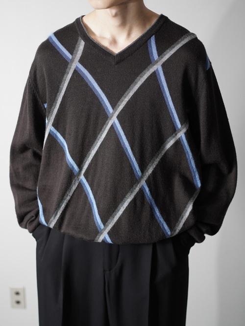 1990's-00's TravelSmith Acryl wool knit argyle sweater