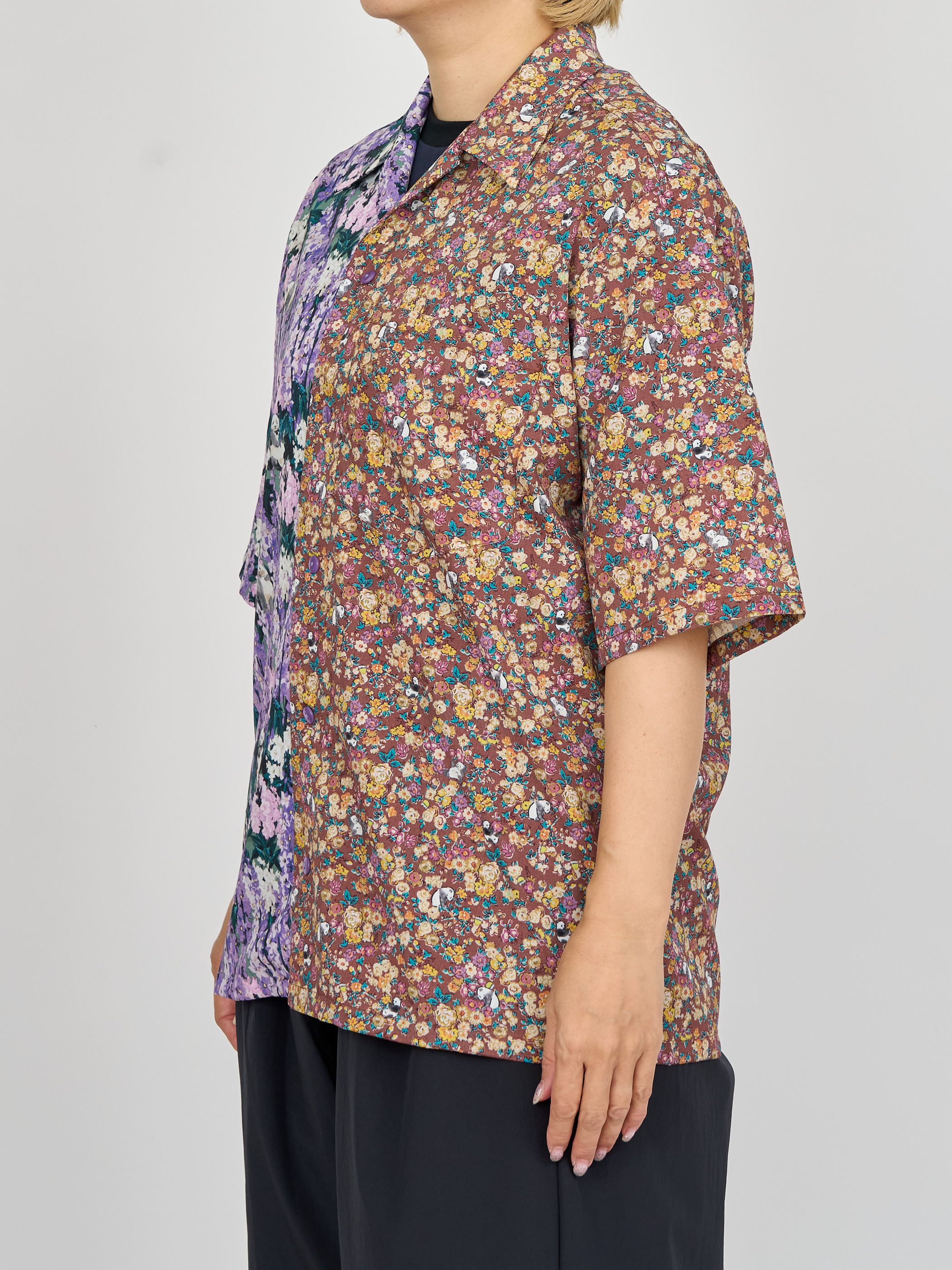 【受注商品】panda printed bowling shirt・PURPLE×BROWN
