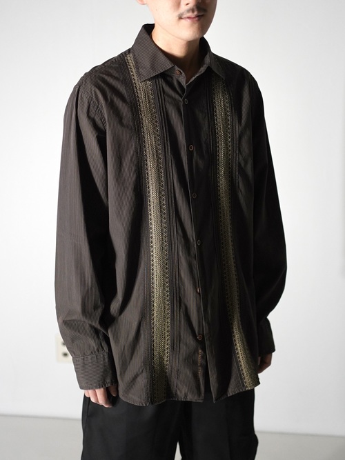BANANA REPUBLIC Ethnic design cotton stripe L/S shirt