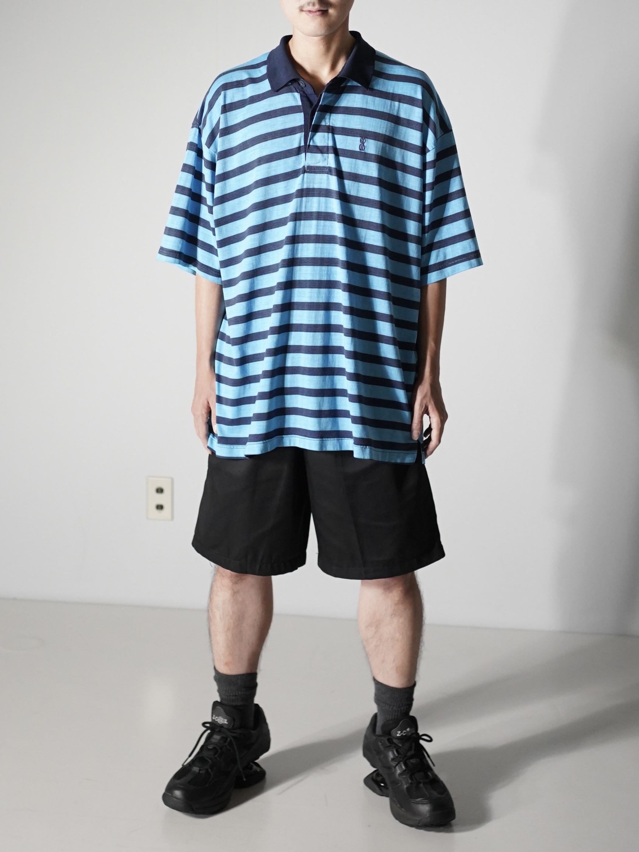 1990's~ BILL BLASS cotton poly 比翼 border polo shirt