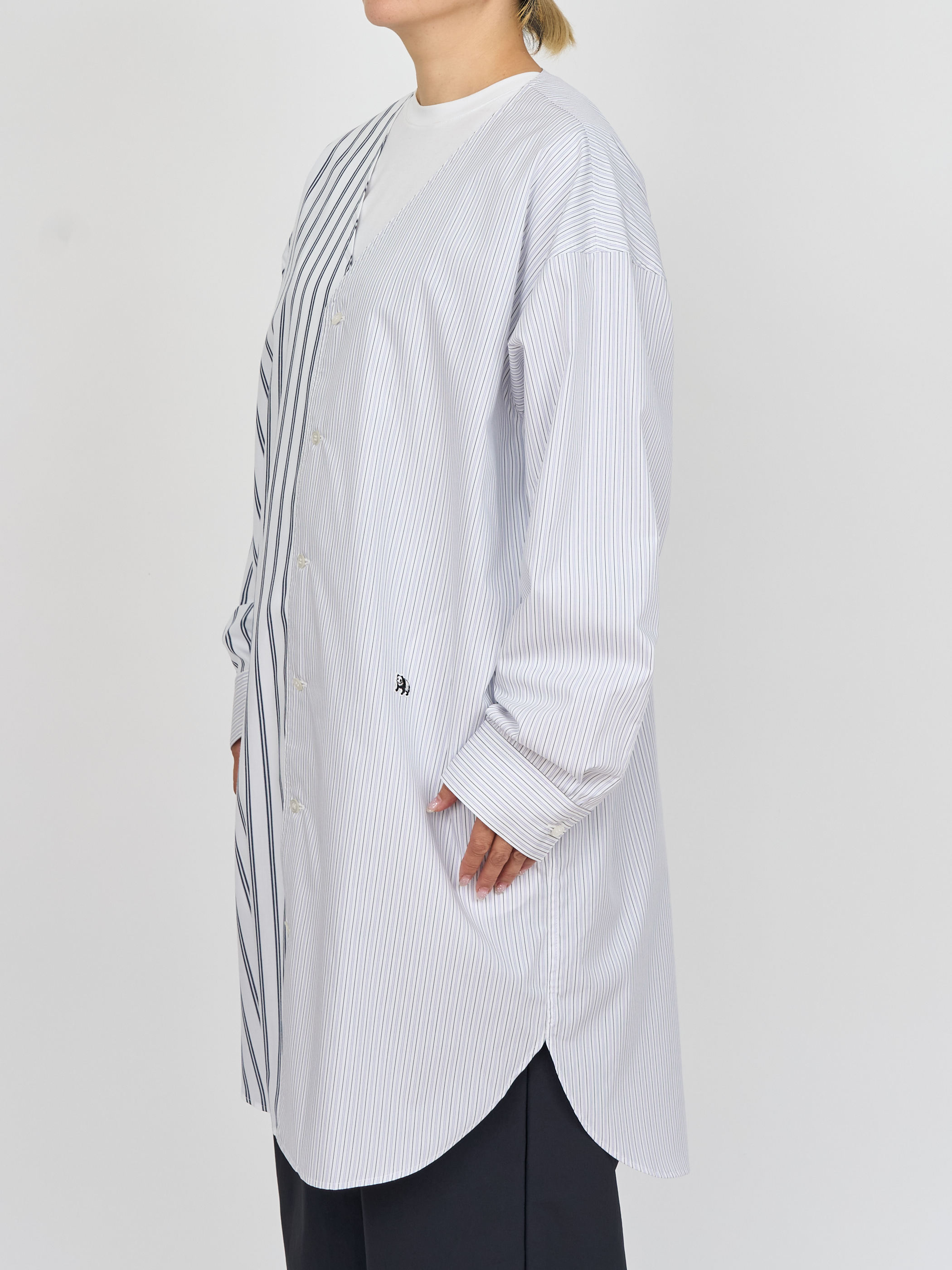 【受注商品】two-tone stripe long shirt・WHITE×NAVY 【受注商品】two-tone stripe long shirt・WHITE×NAVY