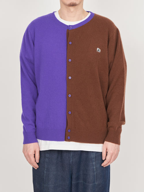 【受注商品】two-tone cashmere cardigan・PURPLE×BROWN
