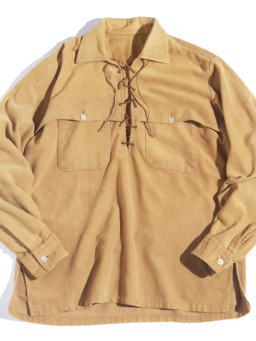 1970s "unknown" lace up pullover shirt -BROWN-