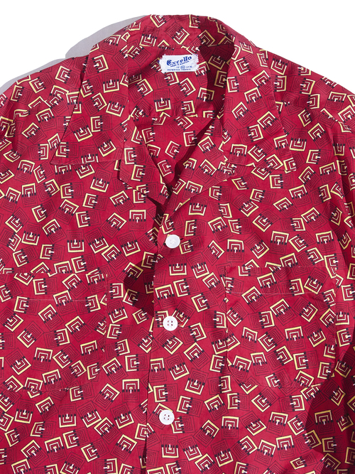 1950s "Excello" atomic pattern cotton shirt -RED-