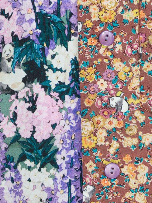 【受注商品】panda printed bowling shirt・PURPLE×BROWN
