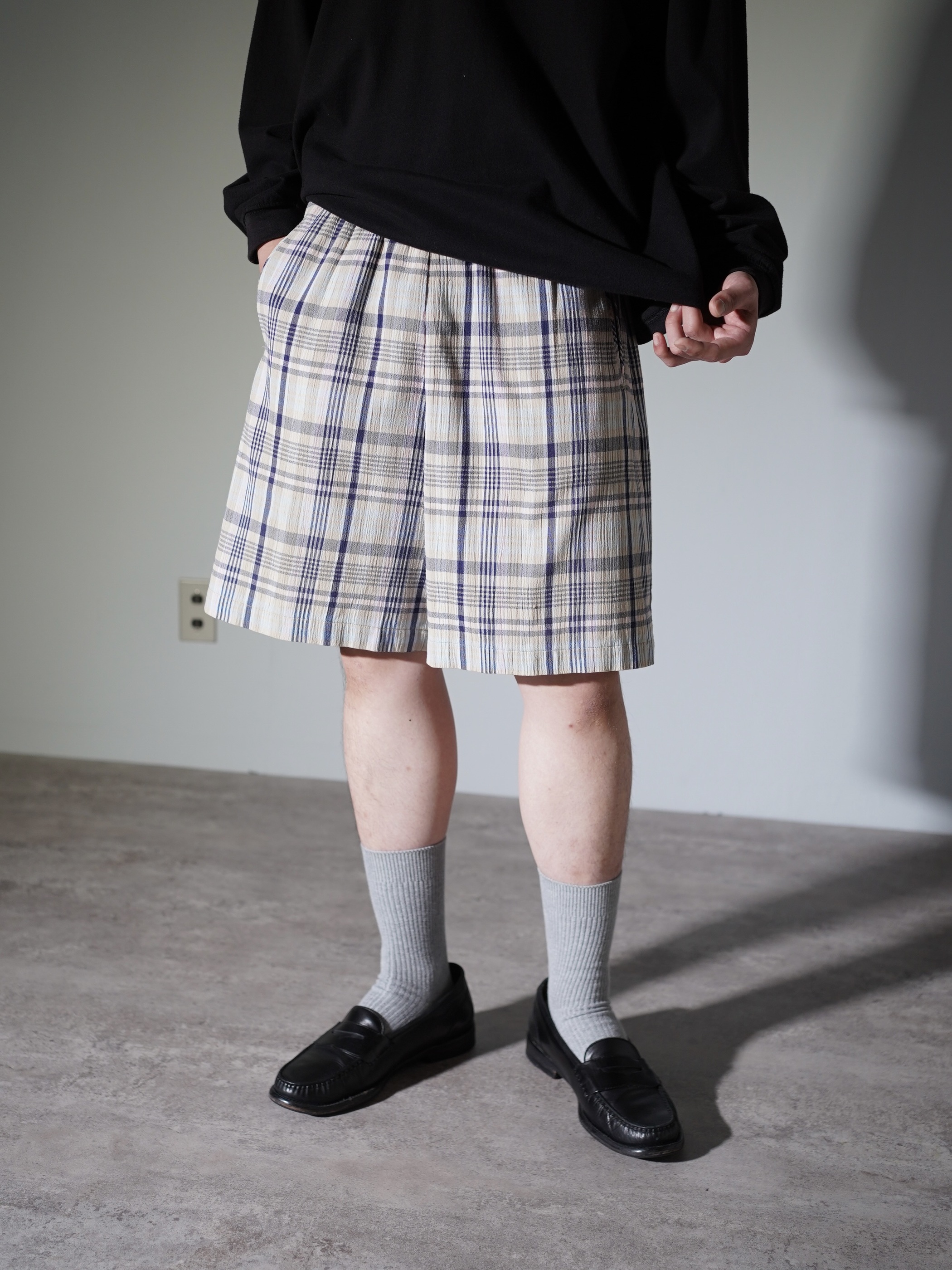 1990's KORET FRANCISCA Elastic Poly cotton check shorts / Made in Mexico