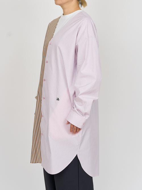 【受注商品】two-tone stripe long shirt・PINK×BROWN