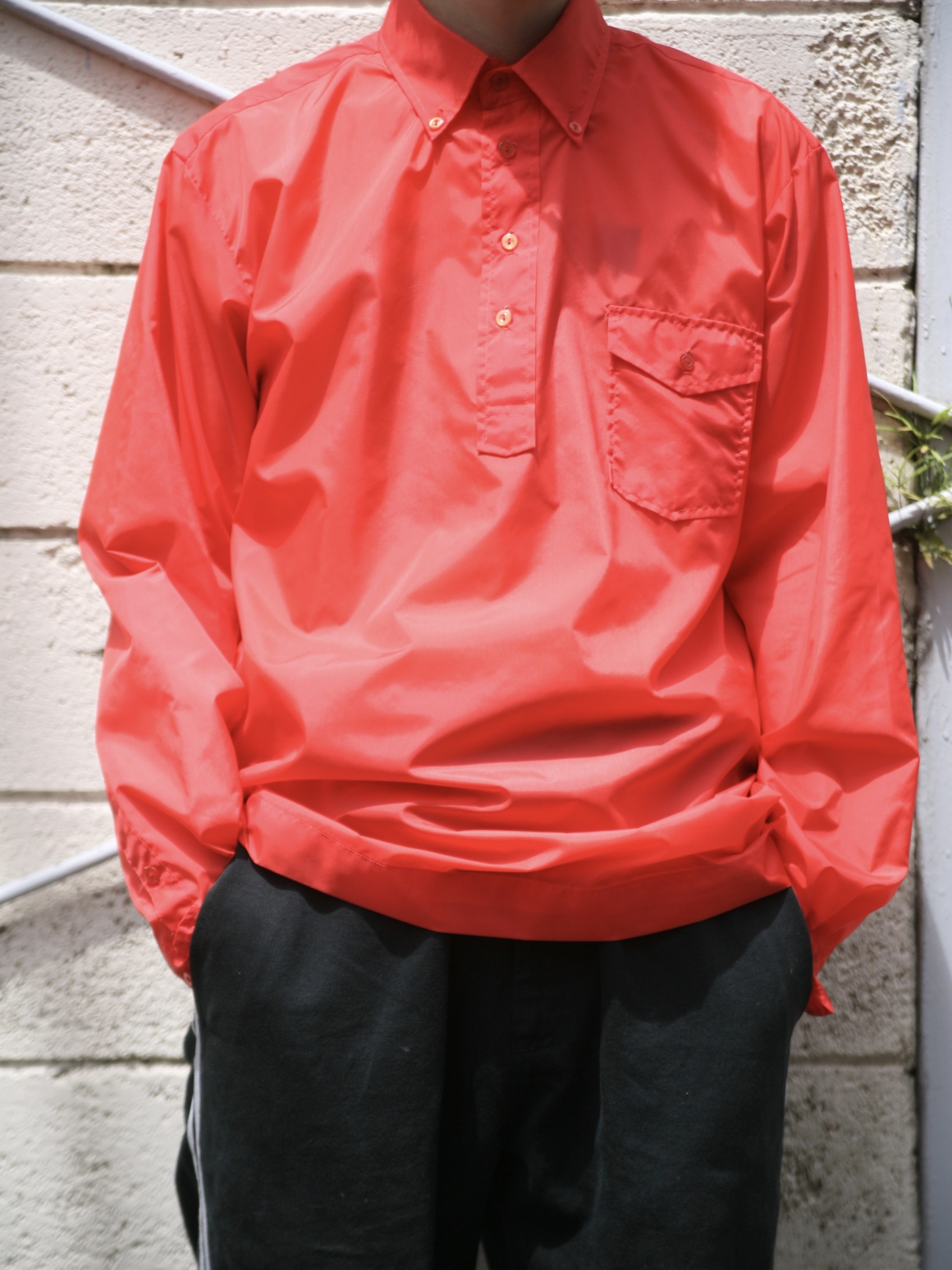 1970s "Obermeyer" nylon pullover B.D. shirt -ORANGE-