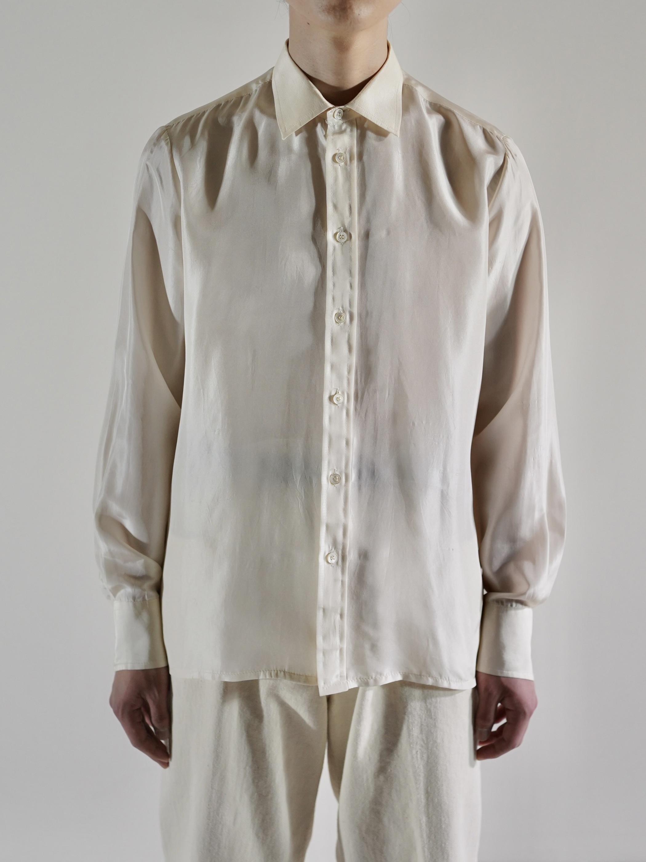 Vintage SAKS FIFTH AVENUE 100% Pure silk satin Dress shirt / Made in Hong Kong