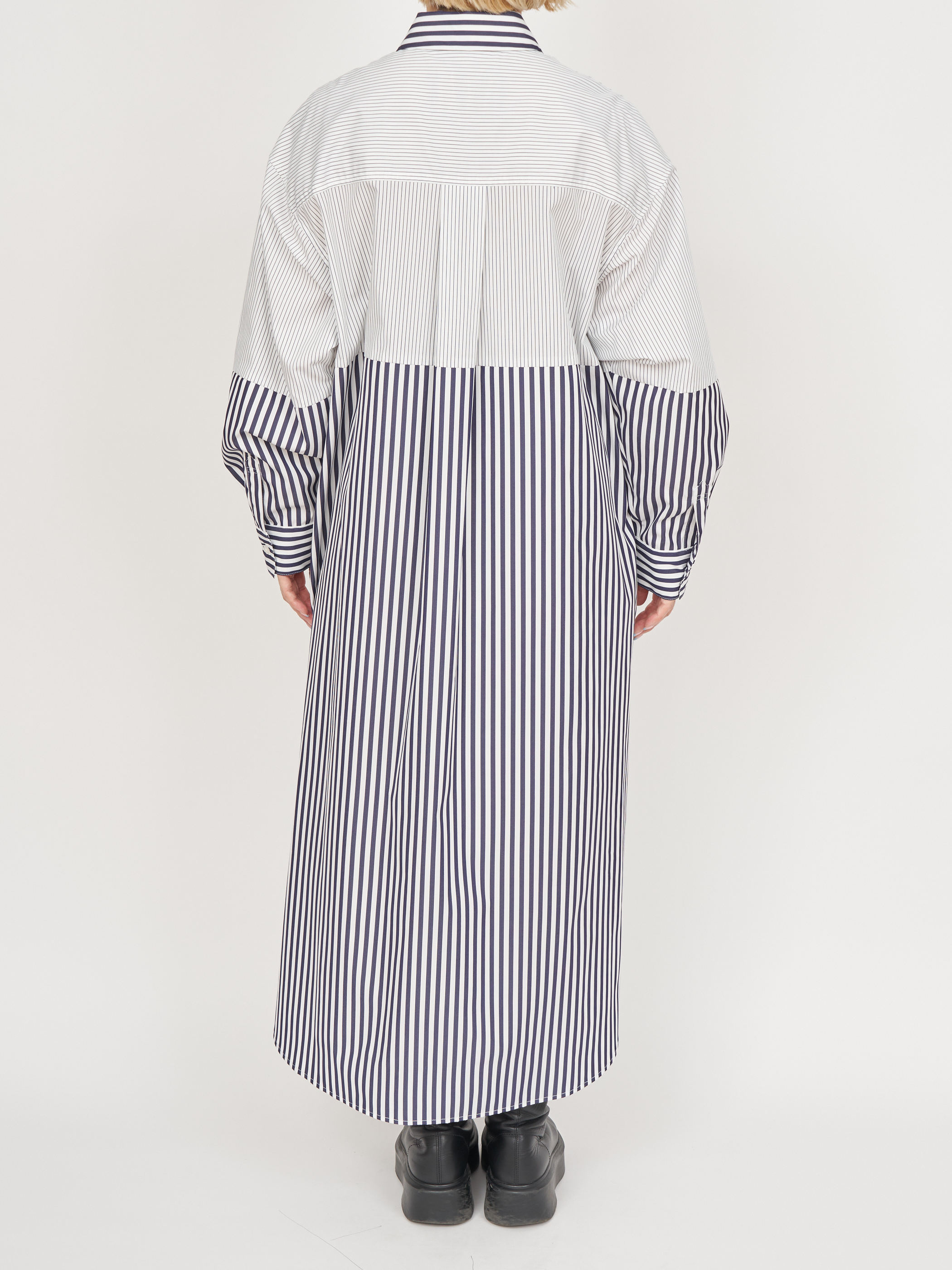 【受注商品】fake round collar shirt dress・WHITE×NAVY