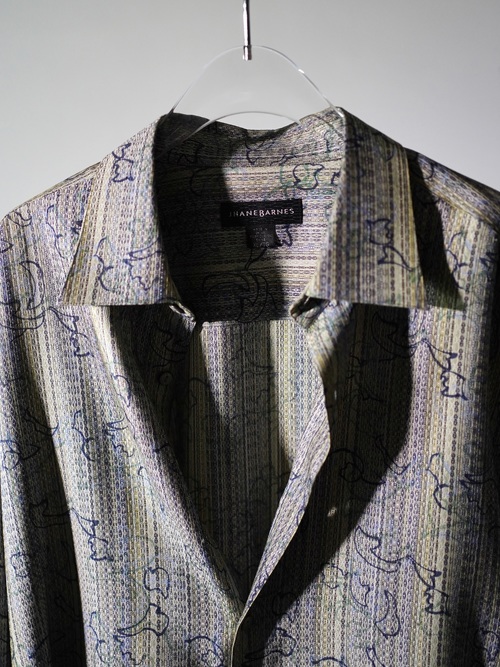 1990's JHANE BARNES Silk Cotton abstract pattern on stripe L/S shirts