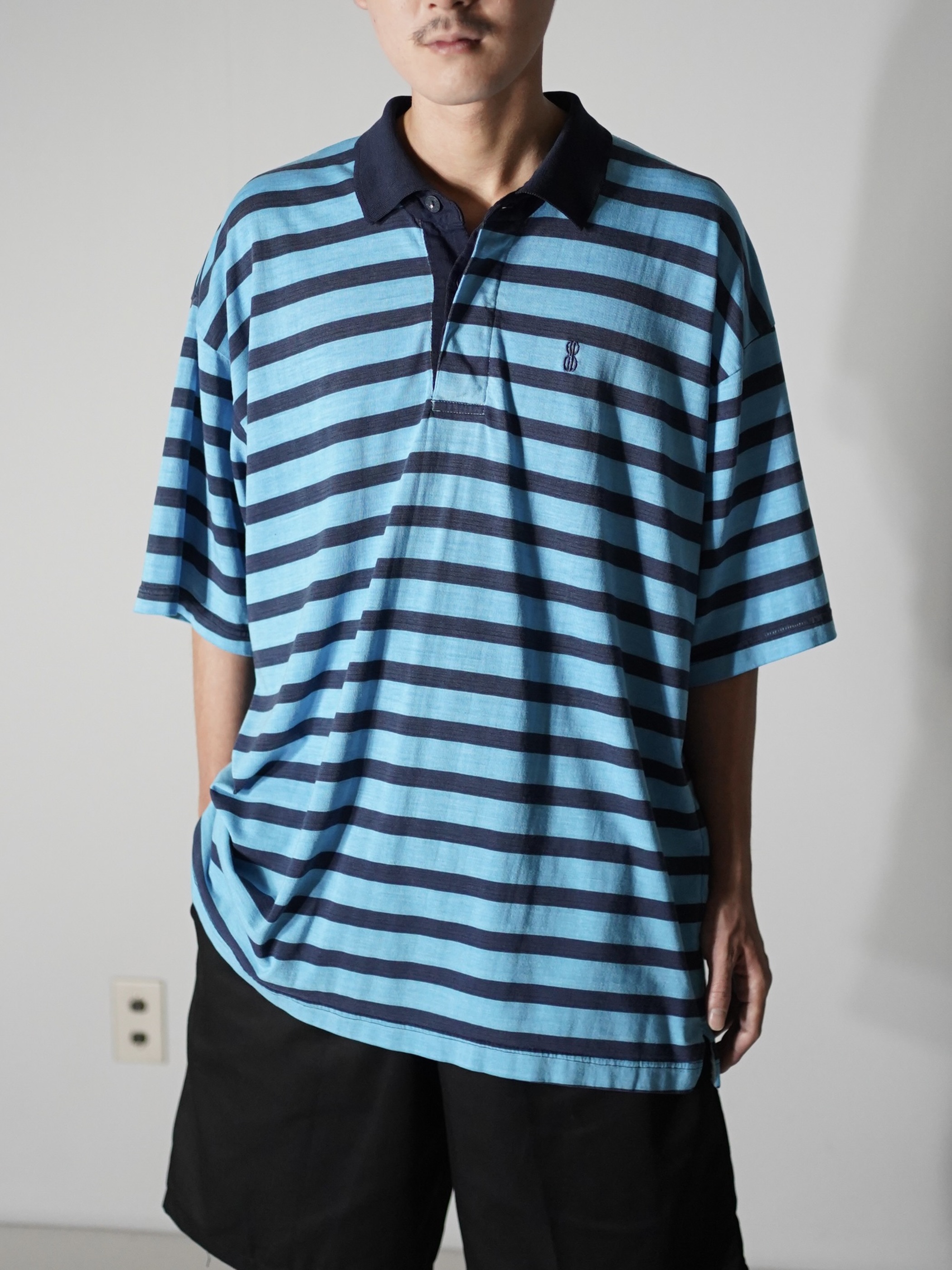1990's~ BILL BLASS cotton poly 比翼 border polo shirt