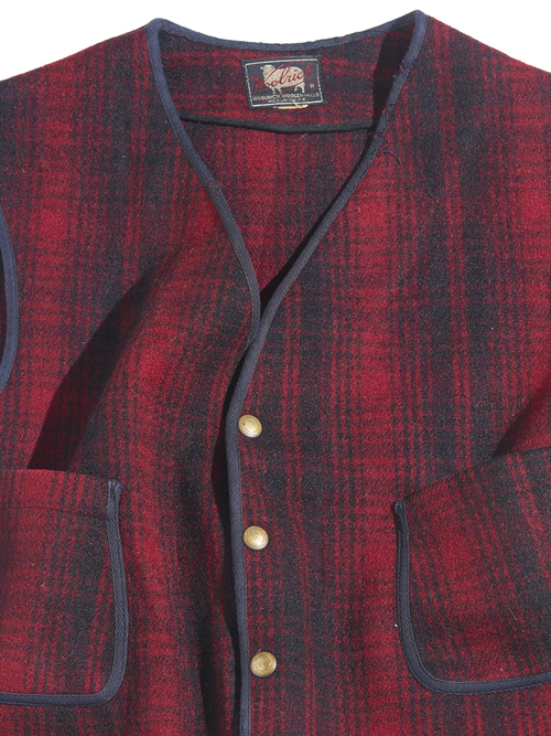 1960s "Woolrich" wool melton check vest -RED-